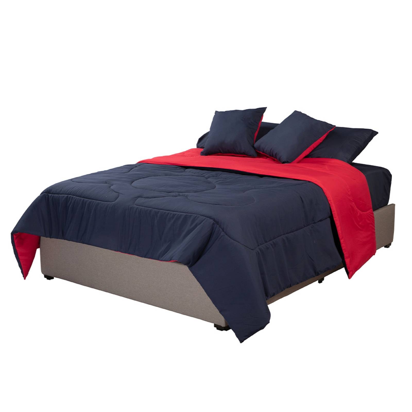 Edred&oacute;n Individual Dicasa Couzy Doble Vista Rojo con Azul y S&aacute;banas Softy Platino image number null