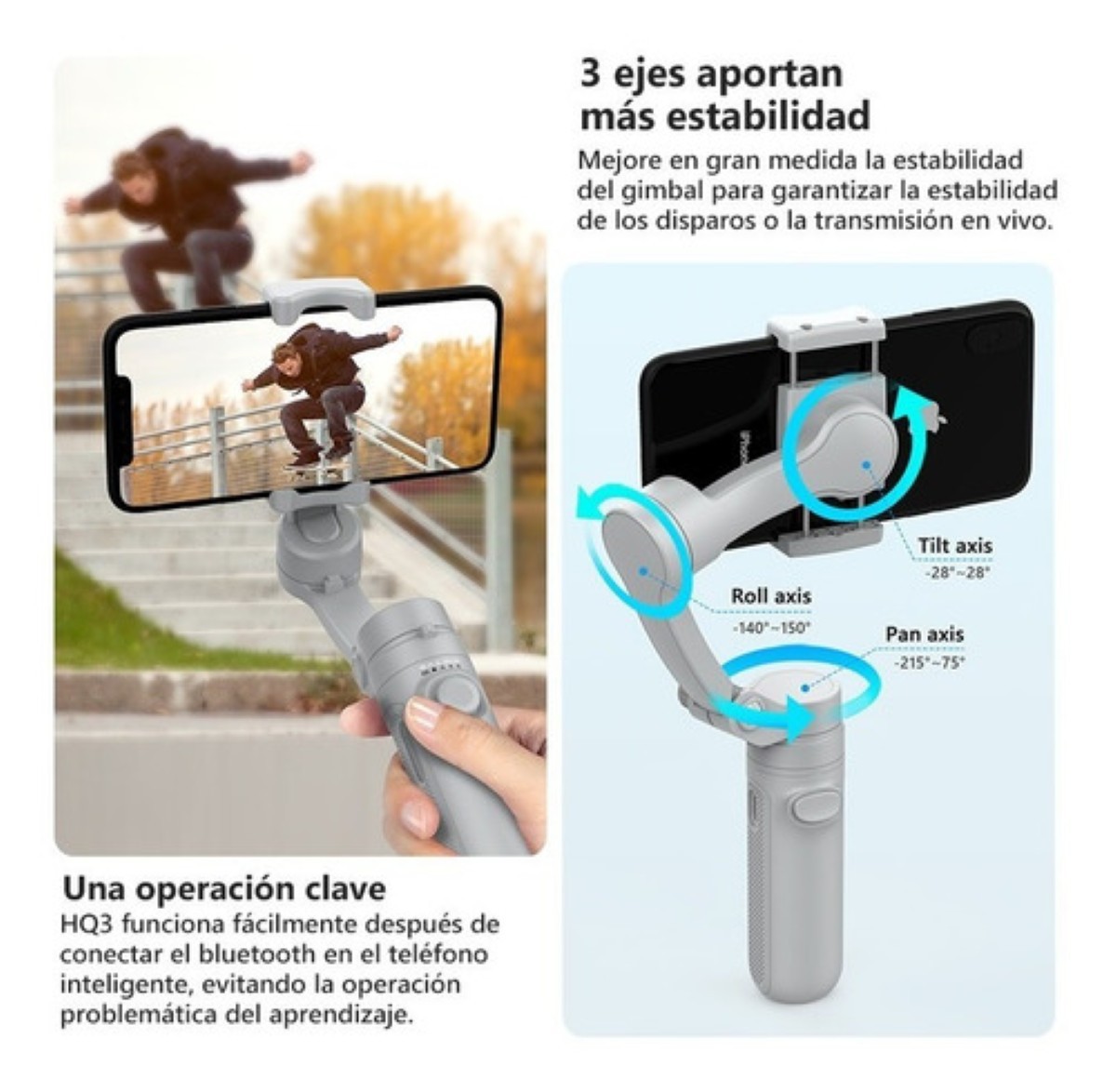 Estabilizador Gimbal 3 Ejes Plegable Para Celular Gris image number null