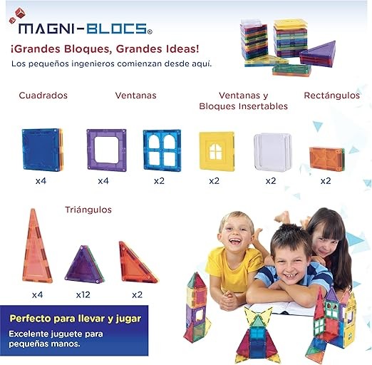 MAGNI-BLOCS Imanes Did&aacute;cticos, Set de 34 Piezas, Bloques Magn&eacute;ticos 3D, Figuras Geom&eacute;tricas Magn&eacute;ticas Educativas para Ni&ntilde;os, Rompecabezas Magn&eacute;tico en Tercera Dimensi&oacute;n. image number null