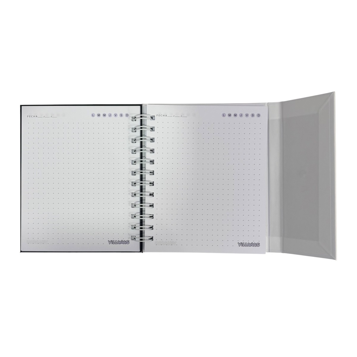 Libreta de tapa dura laminado liso con espiral met&aacute;lico en la lateral con solapa protectora, Villanas image number null