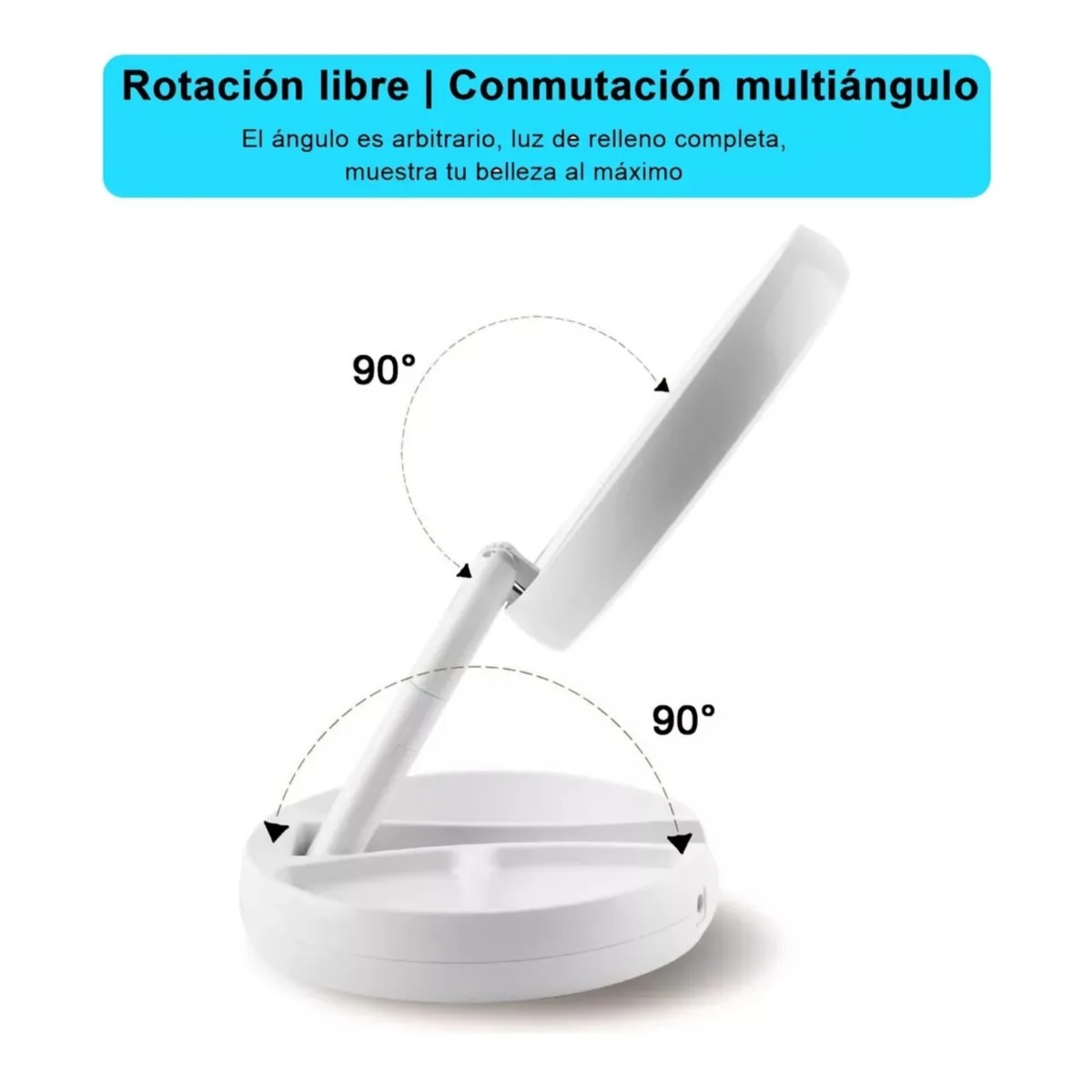 Espejo De Luz Led Doble Cara Ajustable Plegable, Blanco image number null