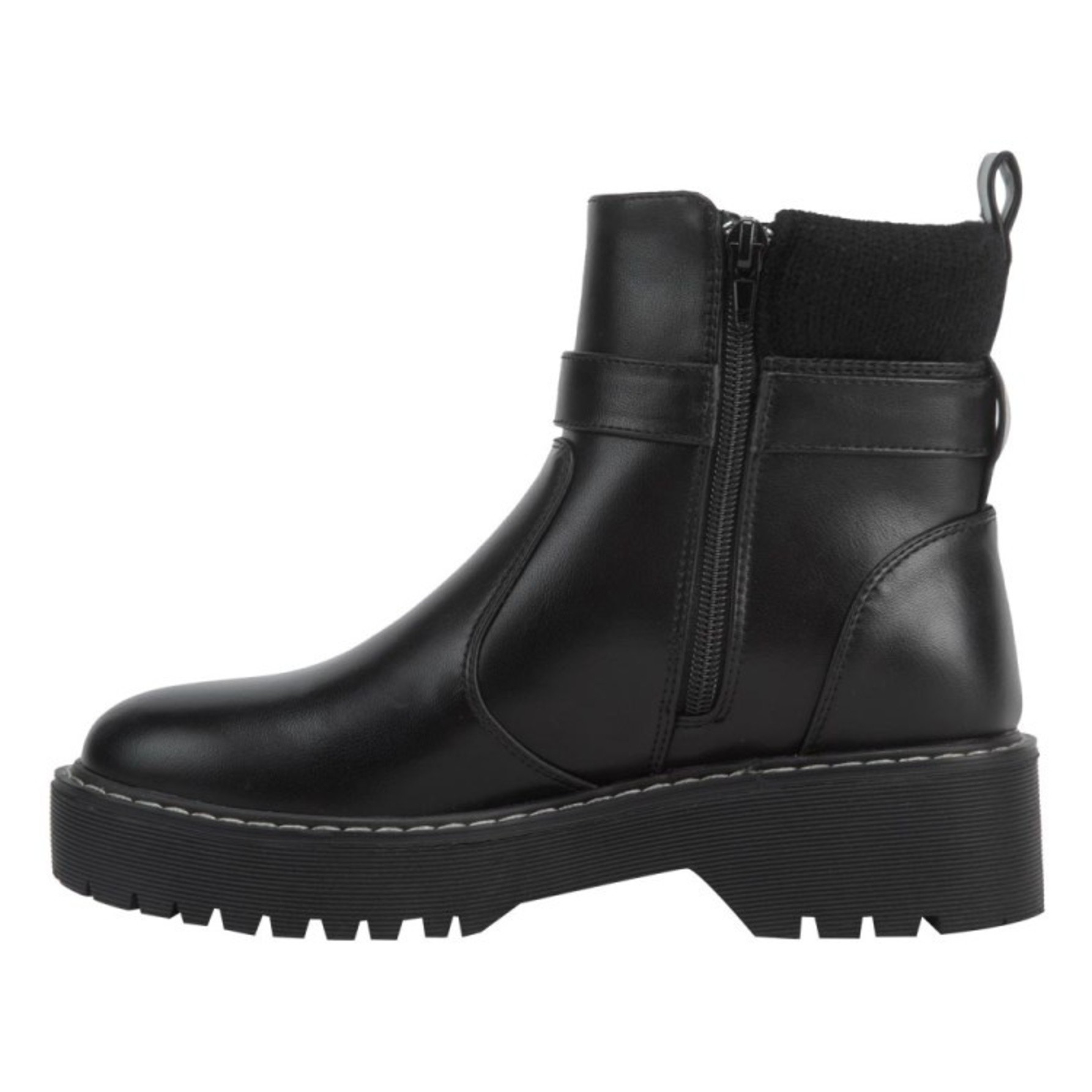 Bota de mujer, corta, con hebilla, acabado ante, con suela track, color negro, mod. 1224174 image number null