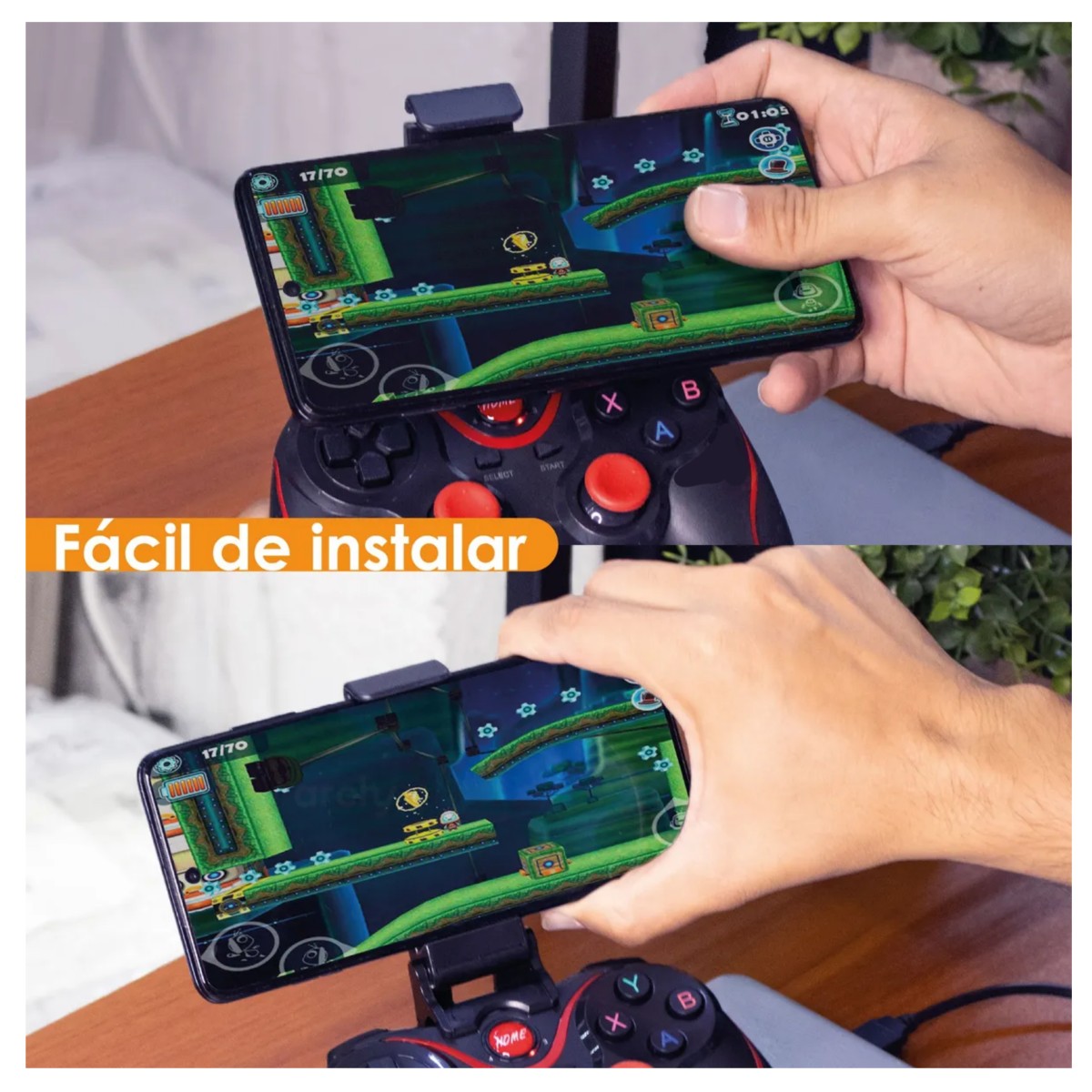 Control Gamepad Mando Bluetooth Android Pc Con Soporte, Negro y rojo image number null