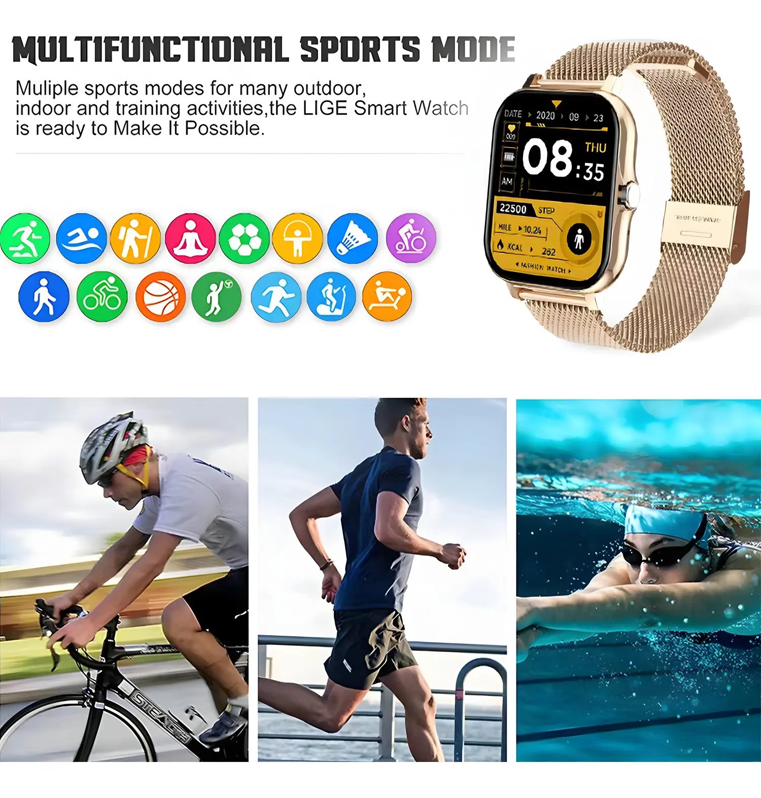 Reloj Inteligente Deportivo 1.85 Smartwatch Para Mujer Dorado image number null