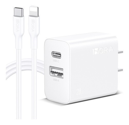 Cargador para iPhone 20W Carga R&aacute;pida Dual Salida USB C & USB Belug Blanco image number null