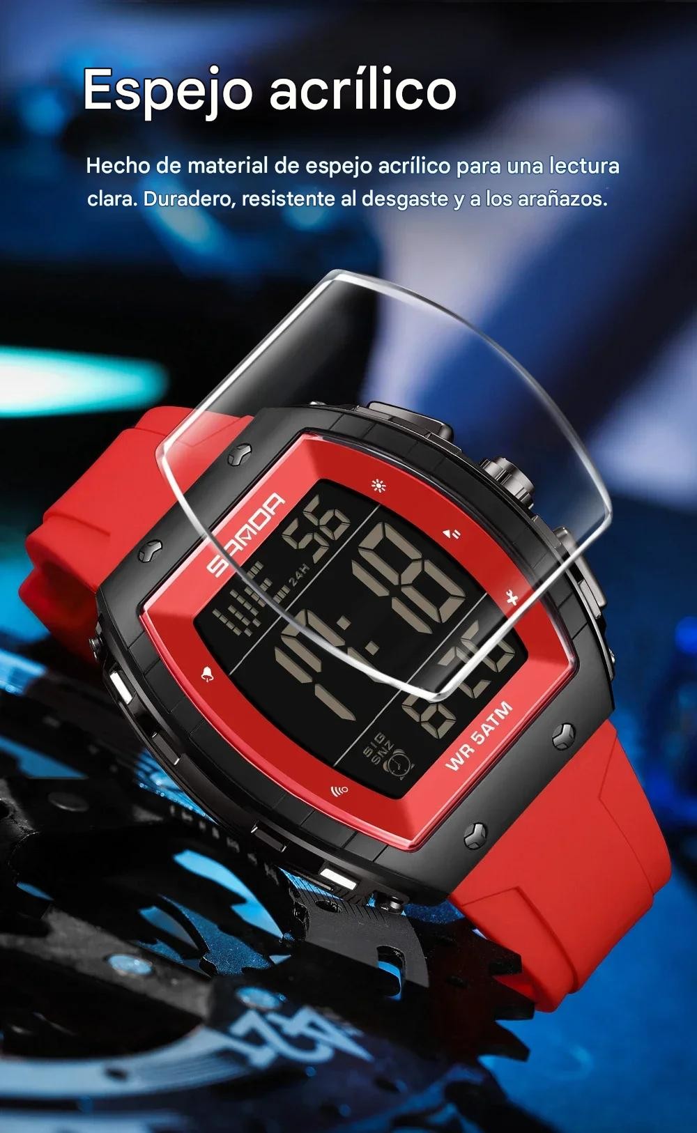 Reloj moda esfera plateado grande correa TPU cron&oacute;grafo deportivo calendario luminoso contra agua image number null