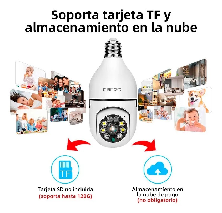 Camara de Seguridad Wifi Super HD 3MP 1080P Conexion E27 Foco 360&ordm; Vision Nocturna 2 pz image number null