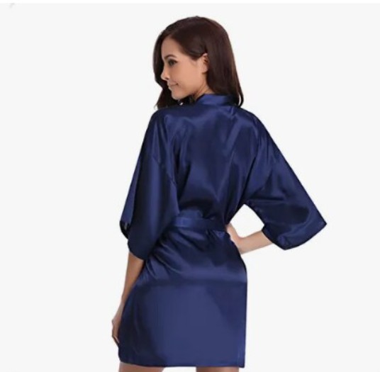 Batas Para Novias Damas Sin Bordado Pijamas Dama Satin Modelo Azul XL image number null