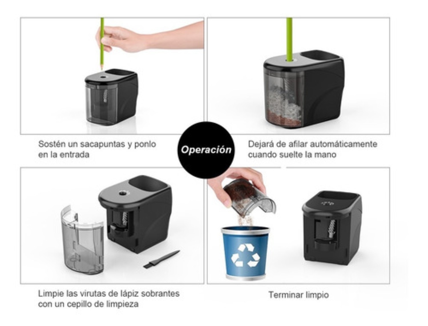 Sacapuntas Electrico Autom&aacute;ticos 6-8mm Negro Transparente con Portalapices image number null