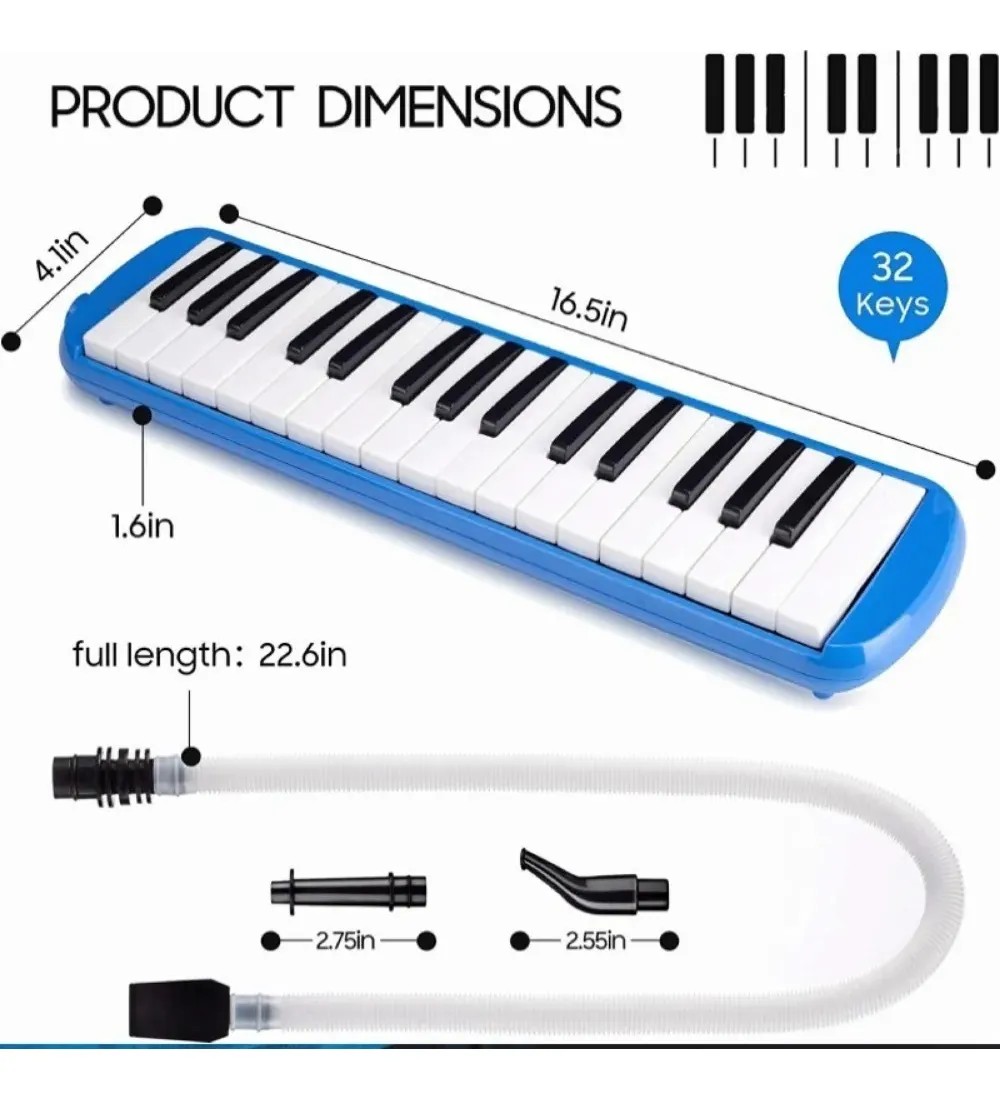 Melodica Portatil 32 Teclas Teclado Piano para Ni&ntilde;os Peque&ntilde;os con Boquilla y Estuche Color Azul image number null
