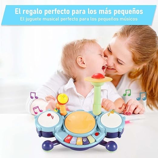 RUBOQE Juguetes de Instrumentos Musicales, Bater&iacute;a Infantil con Baquetas, Teclado de Piano y Micr&oacute;fono, Desarrollar El Talento Musical de los Ni&ntilde;os, Regalo Perfecto para Ni&ntilde;os y Ni&ntilde;as de 3 A&ntilde;os. image number null