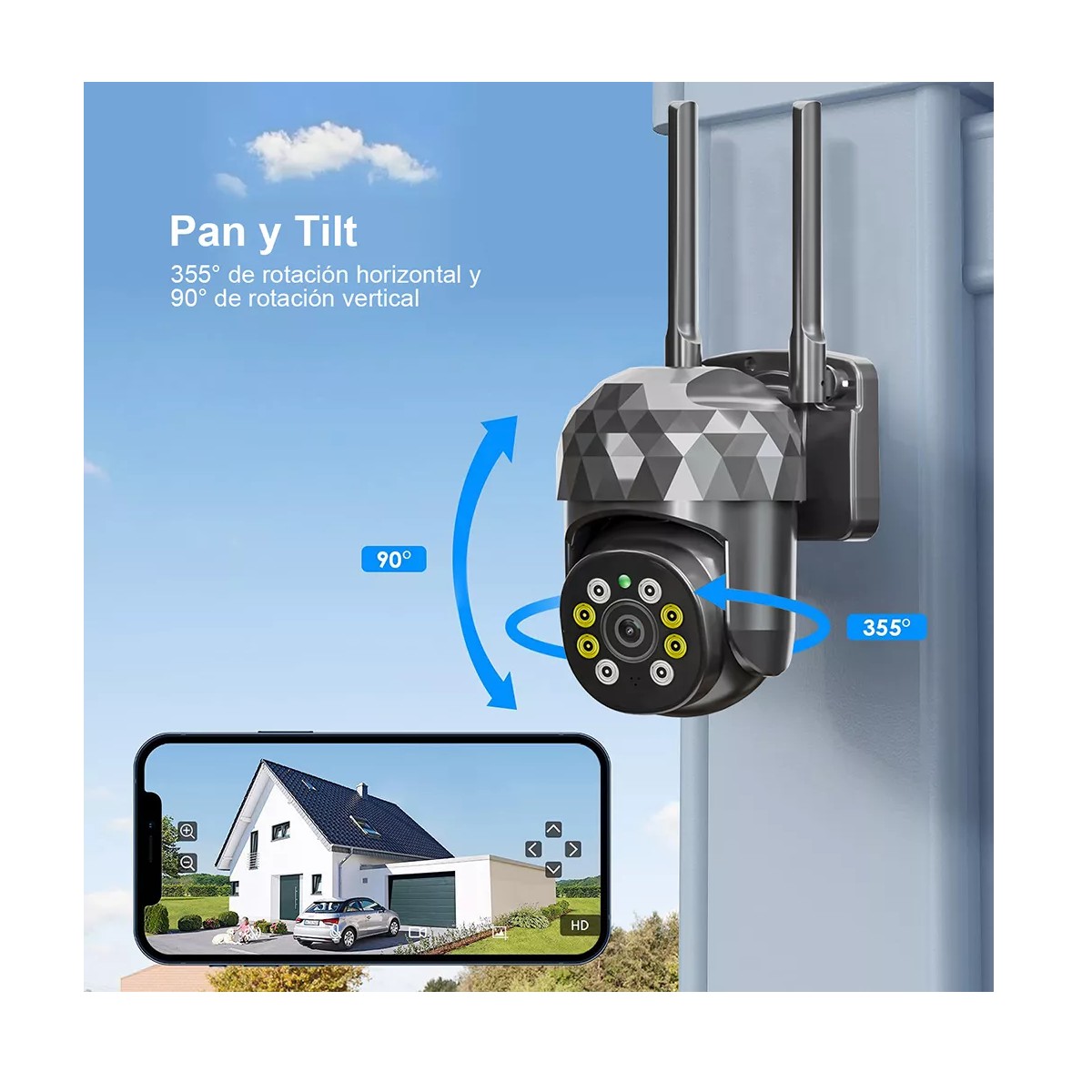 C&aacute;mara de seguridad WiFi inal&aacute;mbrica con resoluci&oacute;n de 2MP visi&oacute;n nocturna incluida . image number null