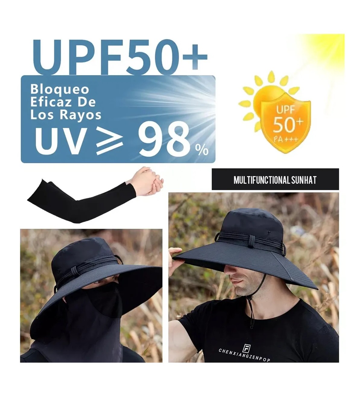 Sombrero Para El Sol Y Con Guardapolvo Para Cuello Y La Cara Negro Malubero image number null