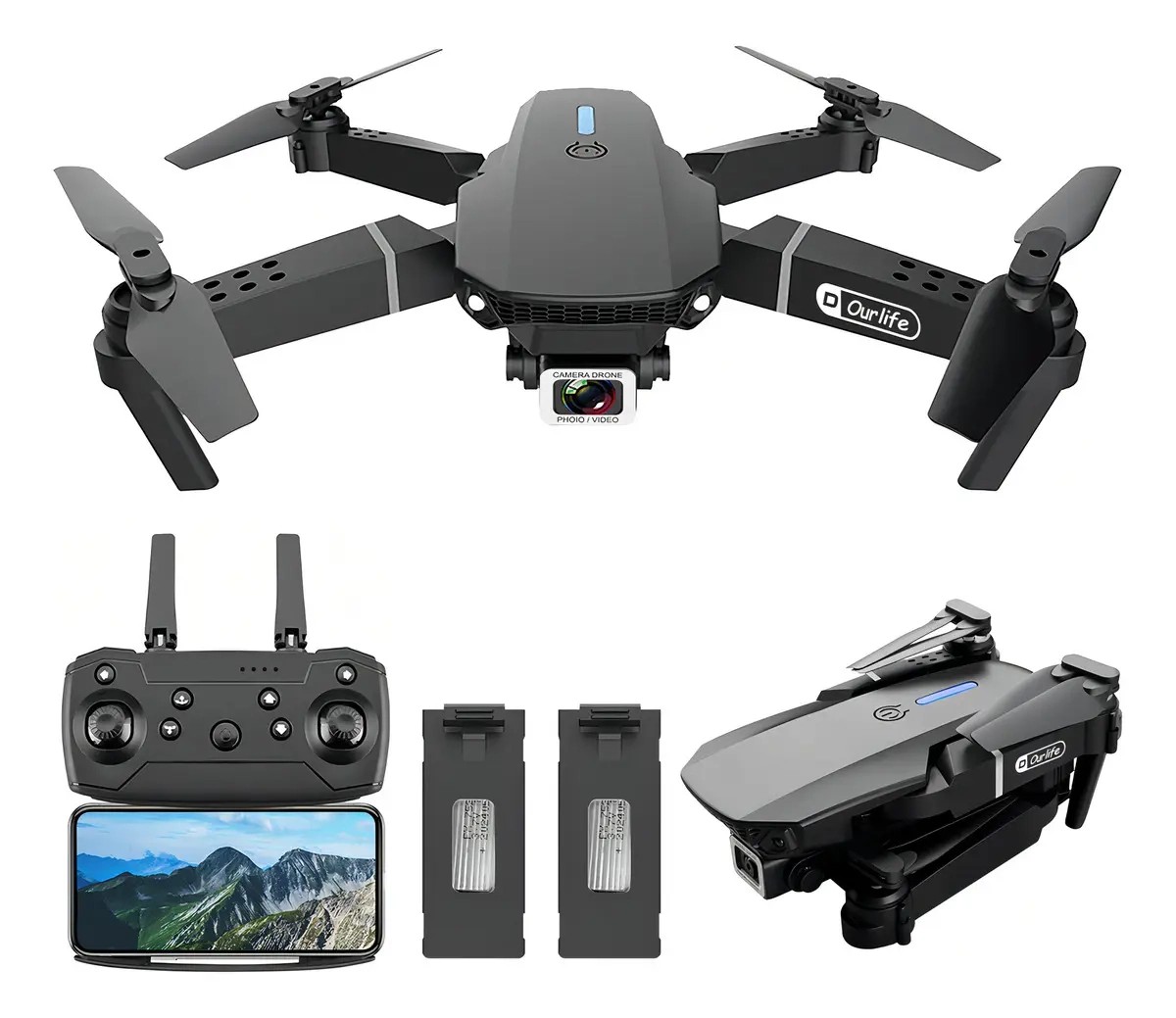 Mini Drone Ourlife AK Air2 Negro Con Dual C&aacute;mara 4K 2.4GHz Giro 360 Con 2 Bater&iacute;as Y Protector De H&eacute;lices image number null