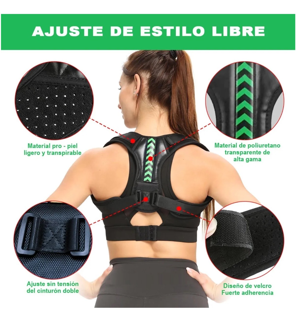 Corrector Postura Espalda Para Hombre Y Mujer Ajustable Faja M Negro Malubero image number null