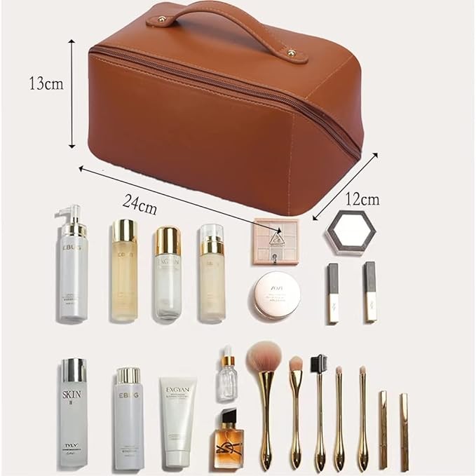 A Lumbor37 Neceser, Bolsa de Aseo de Viaje, Neceser Organizador de Viaje para Hombre y Mujer Bolsa Organizadora de PU Impermeable para Accesorios de Viaje Lavado, Afeitado y Maquillaje (Marr&oacute;n). image number null