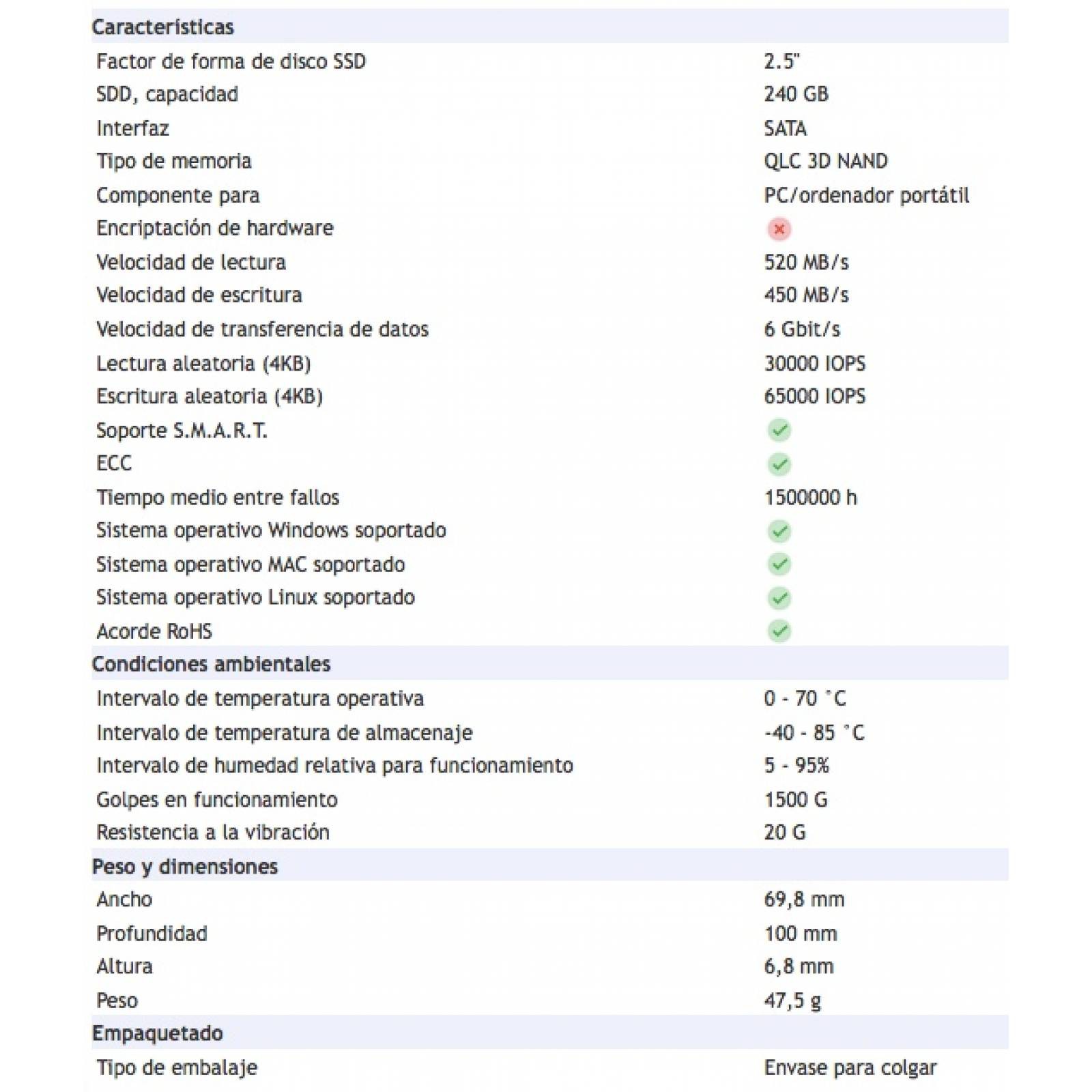 SSD Adata Ultimate SU630, 240GB, 2.5", 450MB/s Escritura, 520MB/s Lectura, SATA III image number null