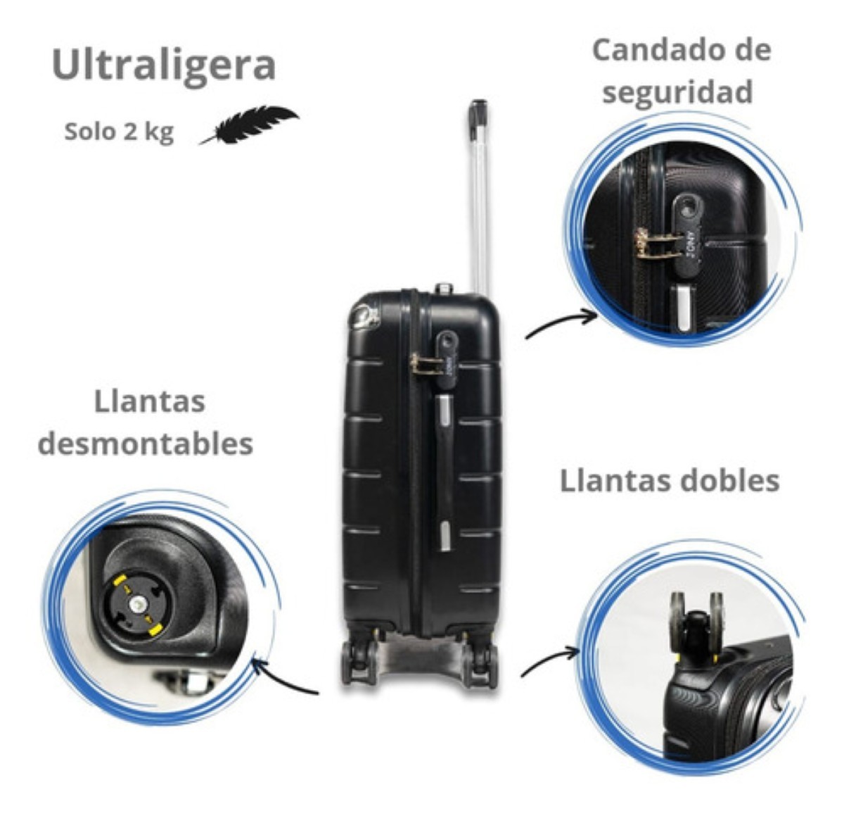 Maleta 10 Kg Cabina C/candado De Seguridad Doble Llanta Negro image number null