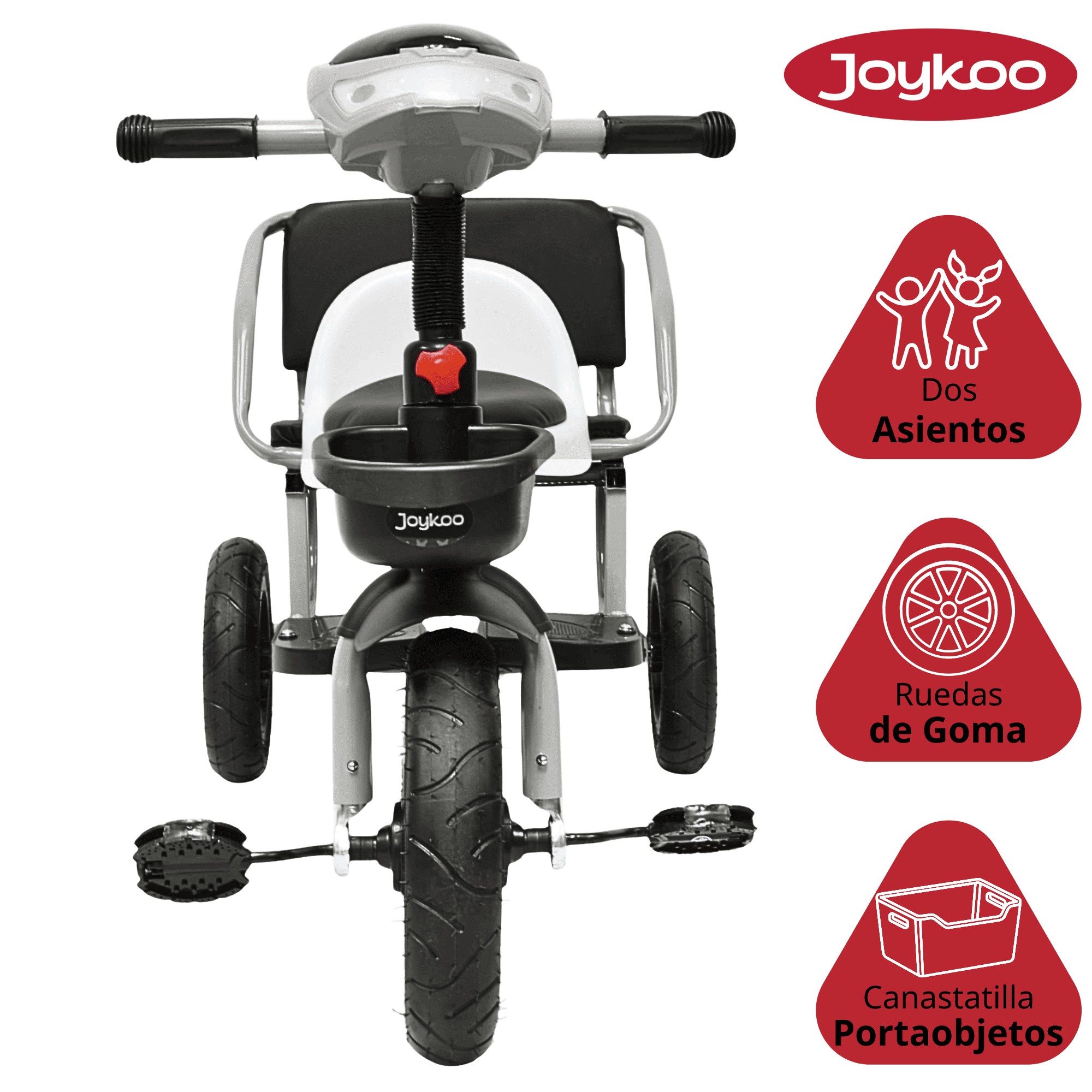 Triciclo para Ni&ntilde;os Dos Asientos Torreta con Luz y Sonido Ruedas de Goma Apto a partir de 2 A&ntilde;os - Gris image number null