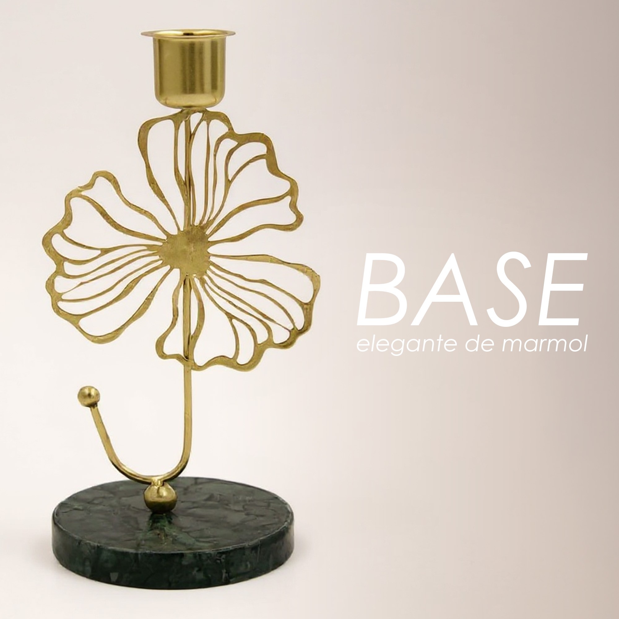 Ilios Innova | Set 4 Portavelas Decorativos, Dise&ntilde;o de Hojas Met&aacute;licas Doradas con Base de M&aacute;rmol Verde, Estilo Elegante image number null