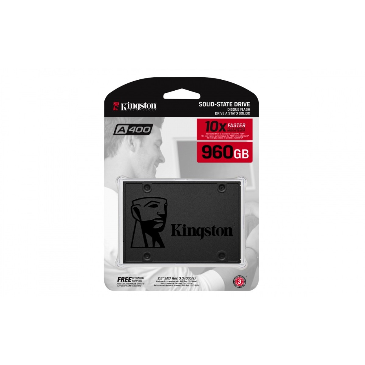 SSD Kingston A400, 960GB, 2.5", 450MB/s Escritura, 500 MB/s Lectura, SATA III image number null