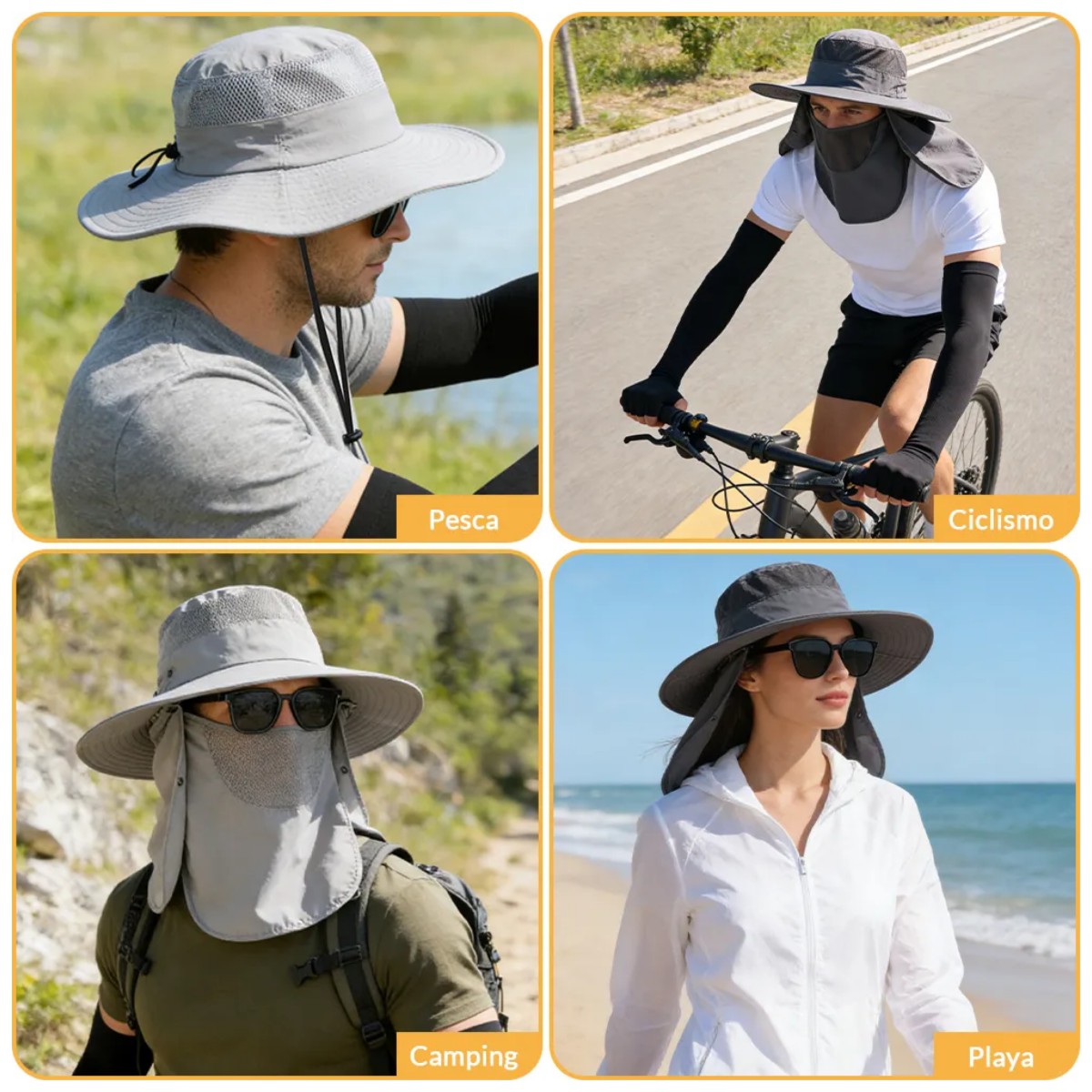 Sombreros Sol Mangas Gafas 6 Piezas Gris oscuro /Gris claro image number null