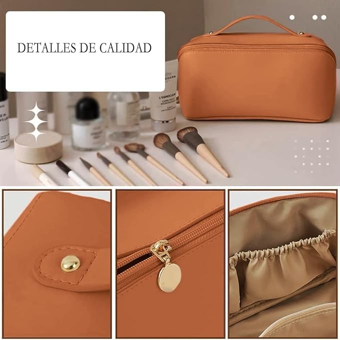 A Lumbor37 Neceser, Bolsa de Aseo de Viaje, Neceser Organizador de Viaje para Hombre y Mujer Bolsa Organizadora de PU Impermeable para Accesorios de Viaje Lavado, Afeitado y Maquillaje (Marr&oacute;n). image number null