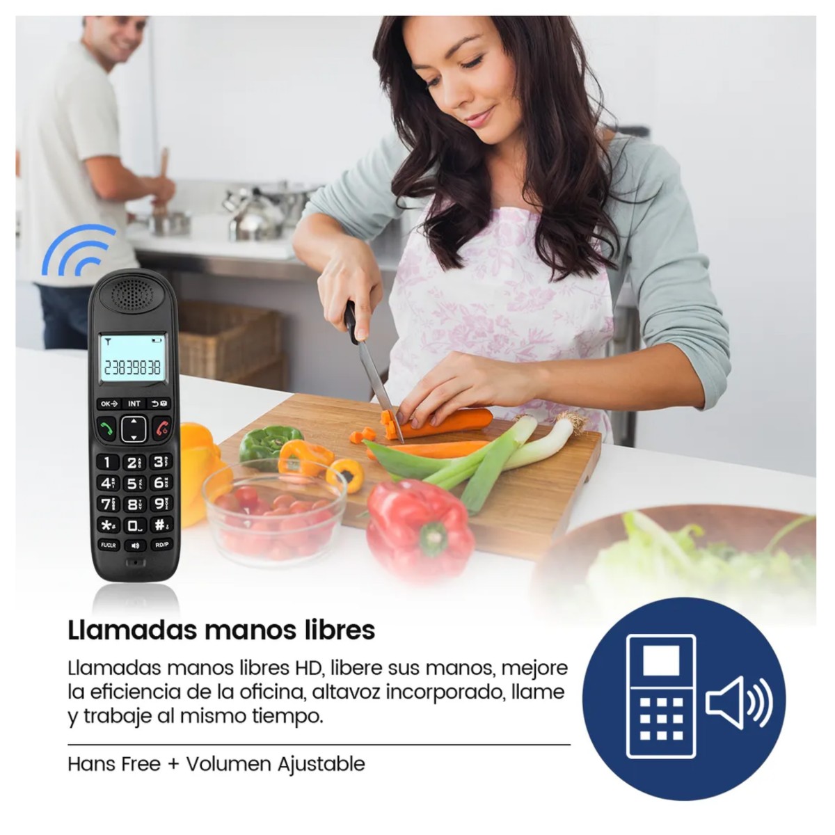 Tel&eacute;fono Inal&aacute;mbrico De Mano Con Lcd Pantalla Digital, Negro image number null