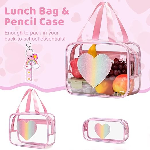 A Mochila transparente para ni&ntilde;os y ni&ntilde;as, 3 unidades de mochila transparente resistente con bolsa de almuerzo image number null