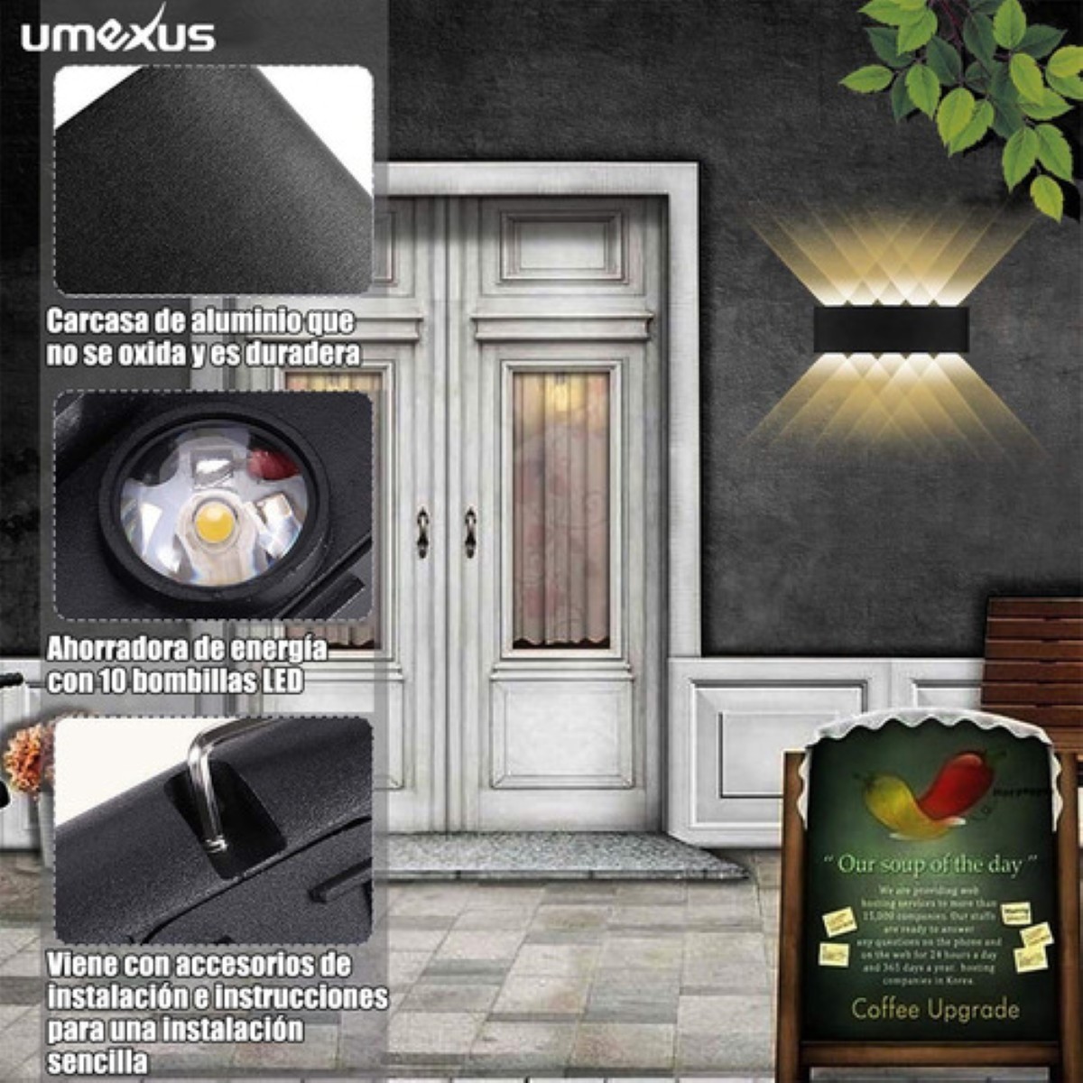 L&aacute;mpara Moderna Led De Pared De Luz C&aacute;lida 10w Para Exterior Negra image number null