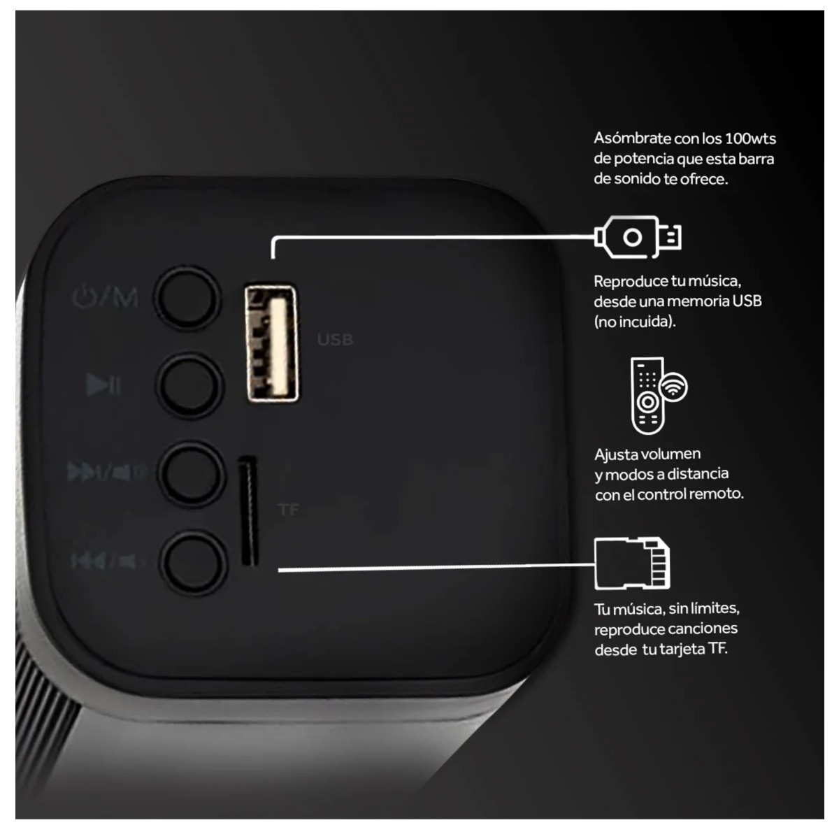 Barra De Sonido Con Woofer Bluetooth Usb, Negro image number null