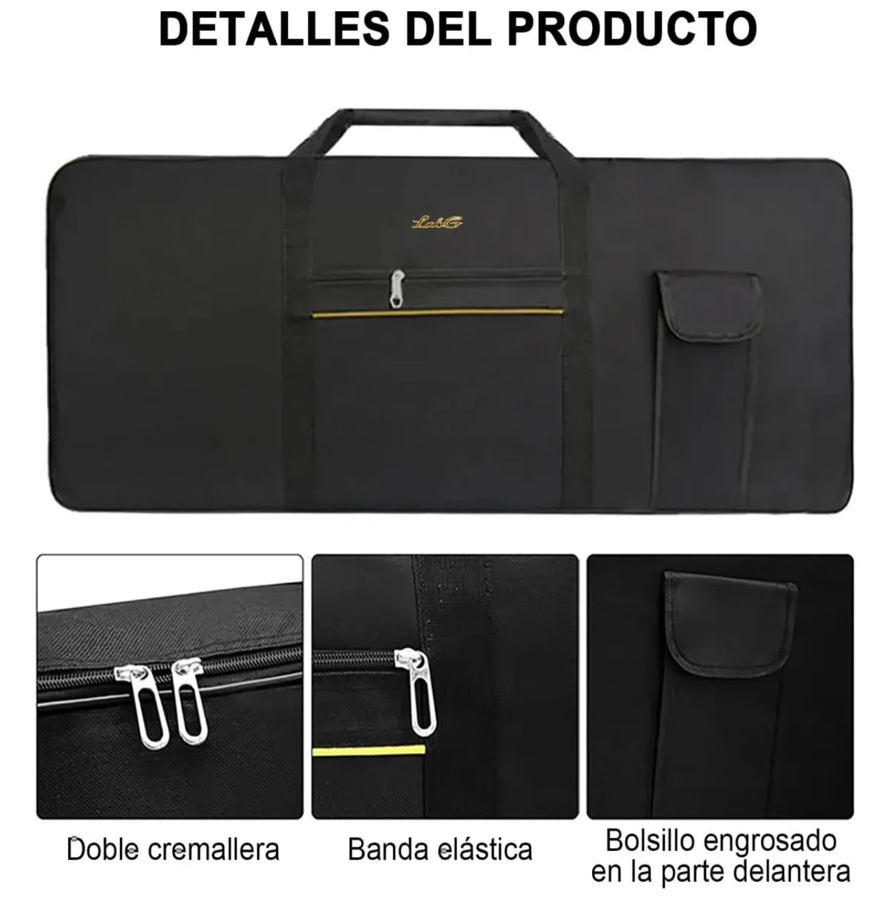 Funda Teclado De Piano Electr&oacute;nico Negro con Linea Amarilla image number null