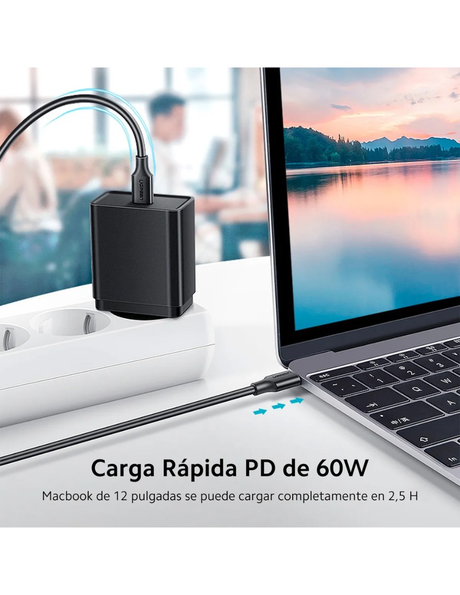 Cable Ugreen USB-C a USB-C 1m 60W 3A Carga R&aacute;pida 480Mbps image number null