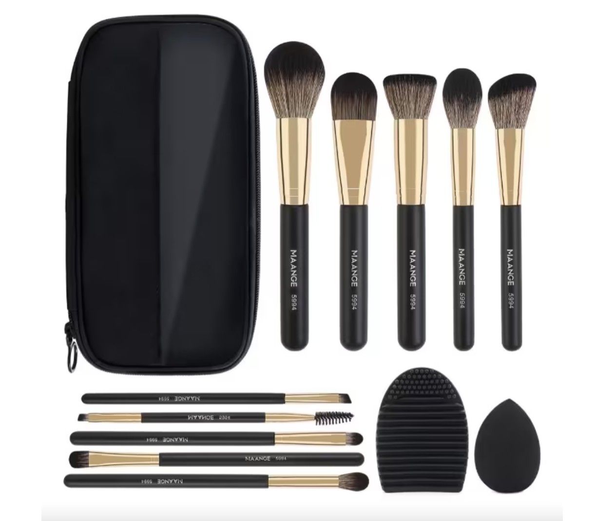 Brochas De Maquillaje Profesional set 10 Con Estuche esponja Modelo Negro image number null