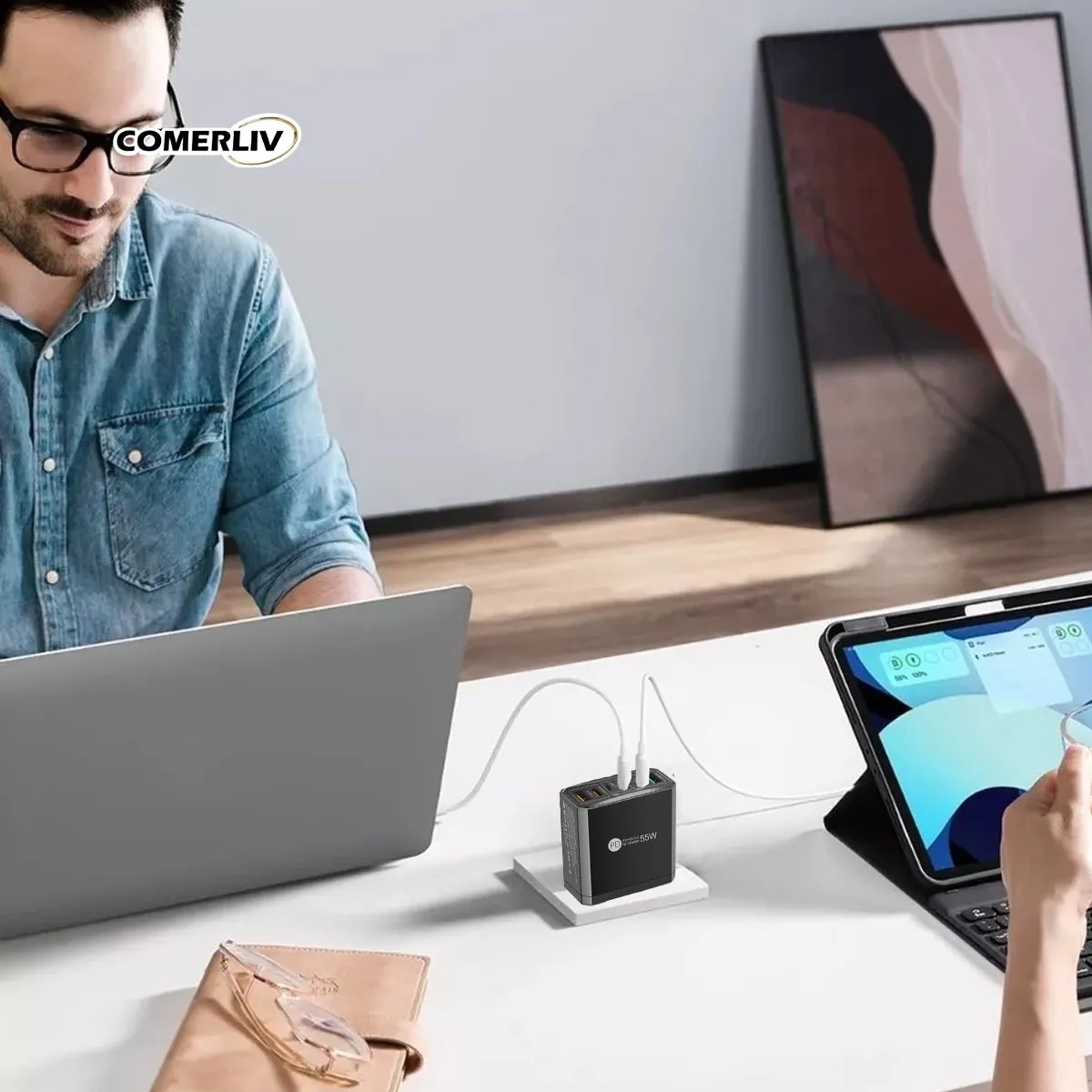 Cargador de Pared 55W con 6 Puertos Multipuerto USB-C y USB-A con Carga R&aacute;pida QC3.0 y Power Delivery image number null