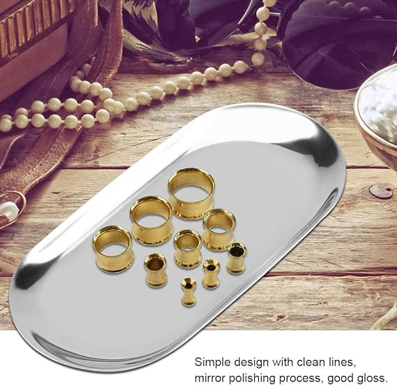 A Fdit Bandeja de Joyeria Decorativa Bandeja de Almacenamiento Cosm&eacute;ticos Joyer&iacute;a Placa de Pastel de Acero Inoxidable para la Cocina casera Estilo n&oacute;rdico(S-Plateado). image number null