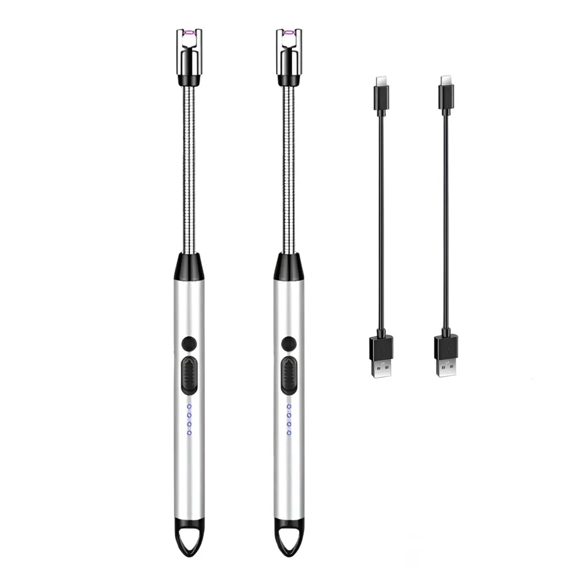 Encendedor El&eacute;ctrico Port&aacute;til Recargable De Cocina USB 2 Piezas Plateado image number null