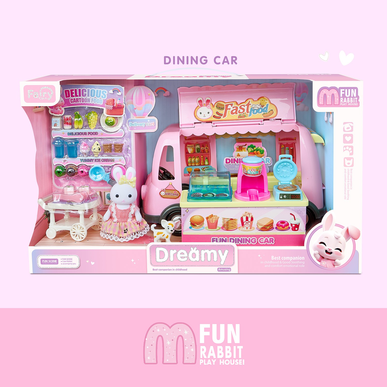 Juguete Casa de Mu&ntilde;ecas Set Camioneta de Comida R&aacute;pida y Helados con Accesorios, Muebles, Mascota y Conejitos Incluidos image number null