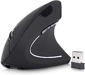 Mouse Inal&aacute;mbrico Ergon&oacute;mico Recargable, Mouse Vertical &Oacute;ptico de 2.4Ghz con 3 DPIs Ajustables, Dise&ntilde;o de 6 Botones con Receptor USB, Compatible con Sistema Windows y Mac(Negro). image number null