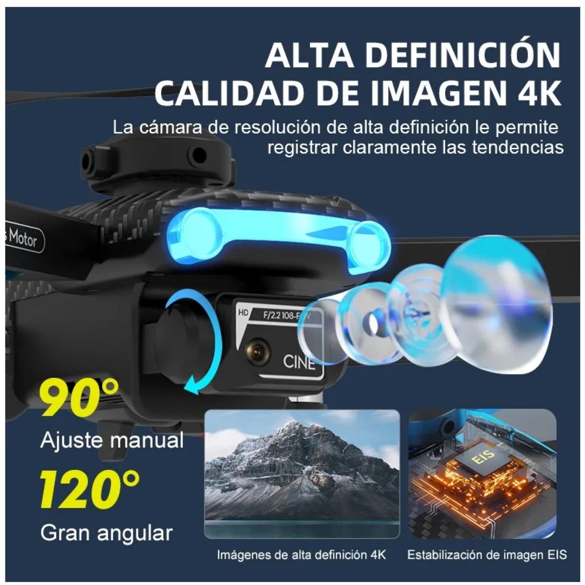 Drone De Motor Doble Sin Escobillas 4k Hd/4 Bater&iacute;as Negro image number null
