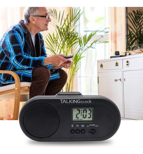 Reloj Despertador Parlante Hora Con Voz Espa&ntilde;ol Talking negro image number null