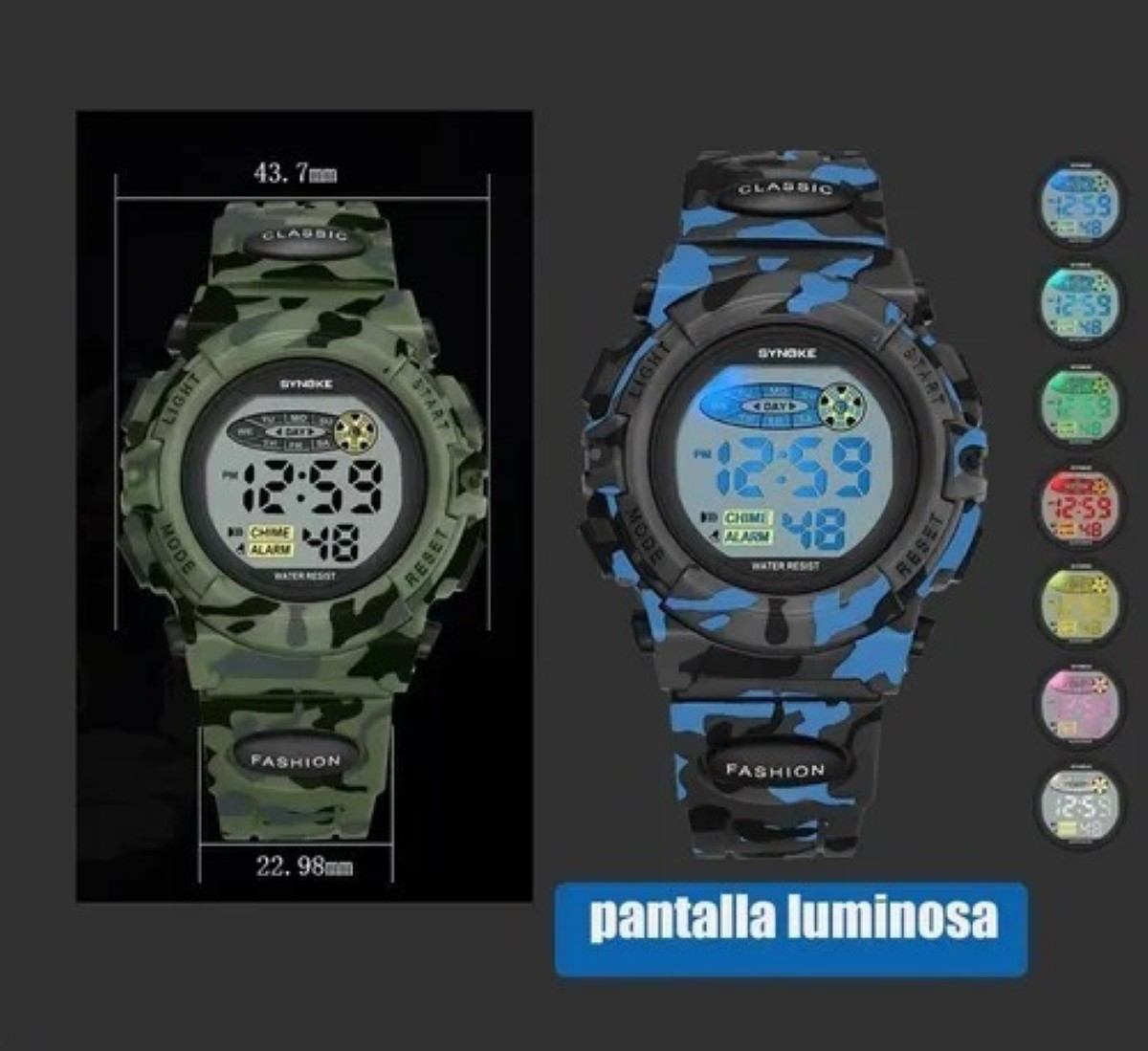 "Reloj Para Ni&ntilde;os Multifunci&oacute;n Digital Impermeable Deportivo Azul Camuflaje " image number null