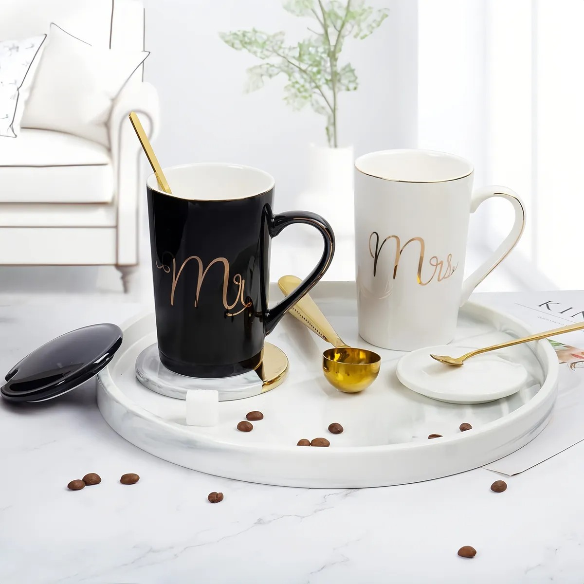 Conjunto De Regalo De Boda De Taza Caf&eacute; De Pareja De Calidad image number null