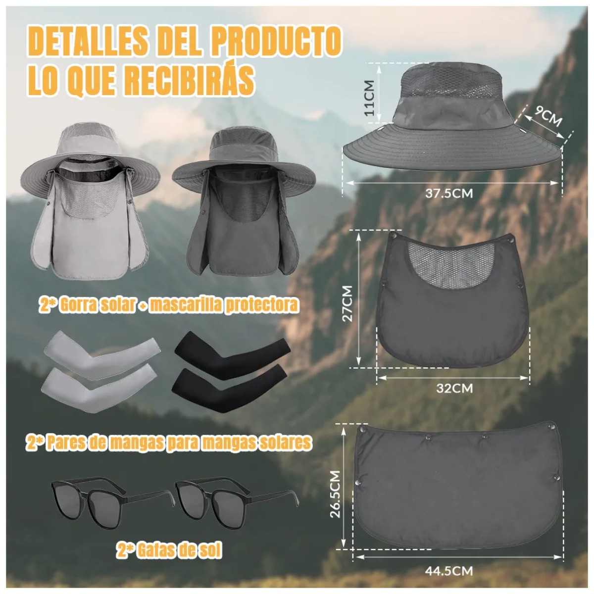 Sombreros Sol Mangas Gafas 6 Piezas Gris oscuro /Gris claro image number null