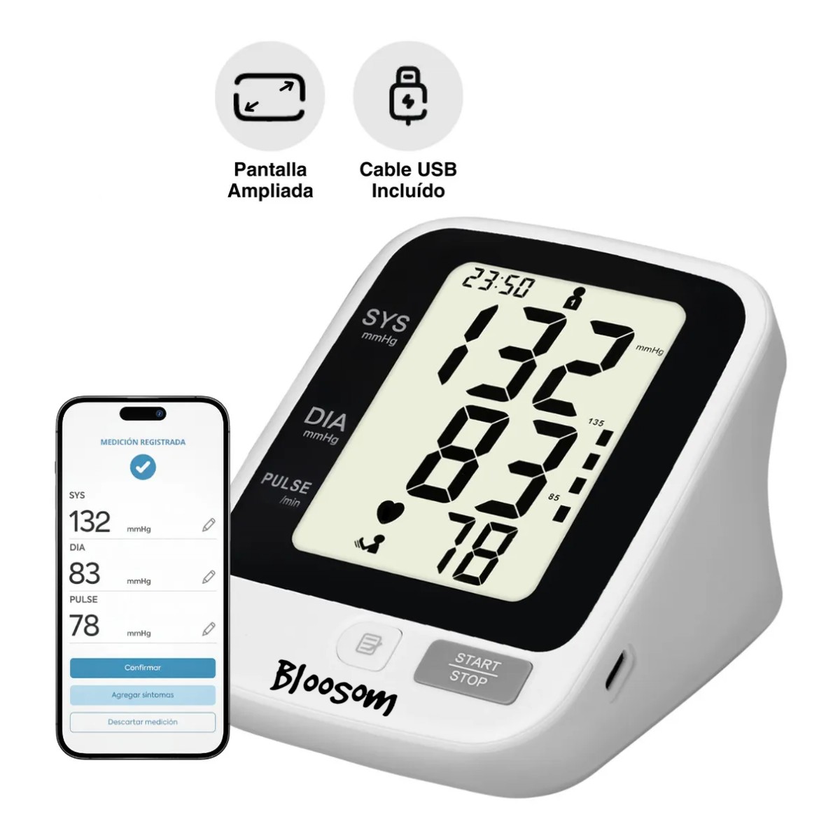 Bau man&oacute;metro Digital Bater&iacute;a USB Monitor Medidor de presi&oacute;n Blanco image number null