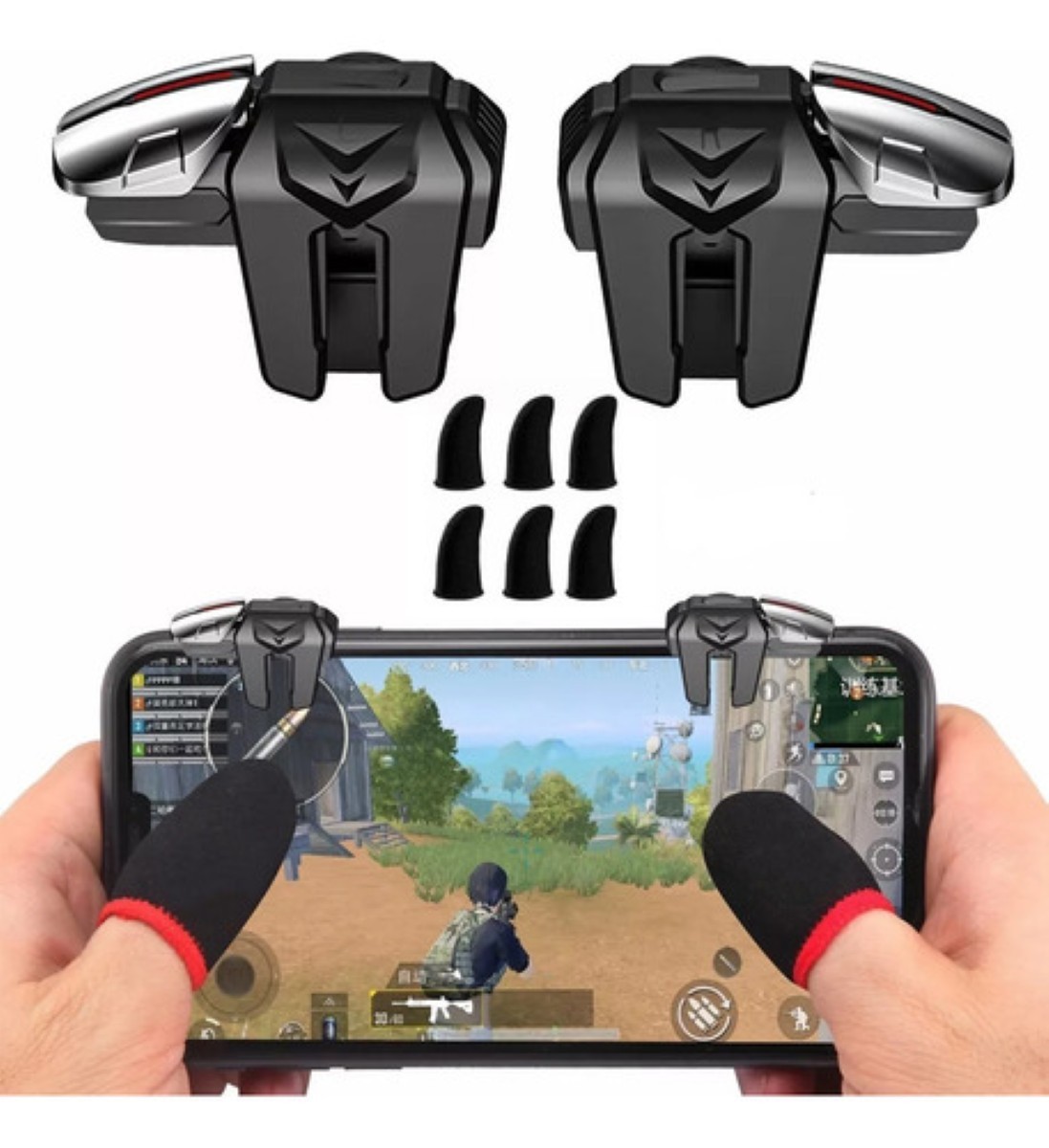 Gatillos Celular Con 4 Botones + Dedales Gamer Negro image number null