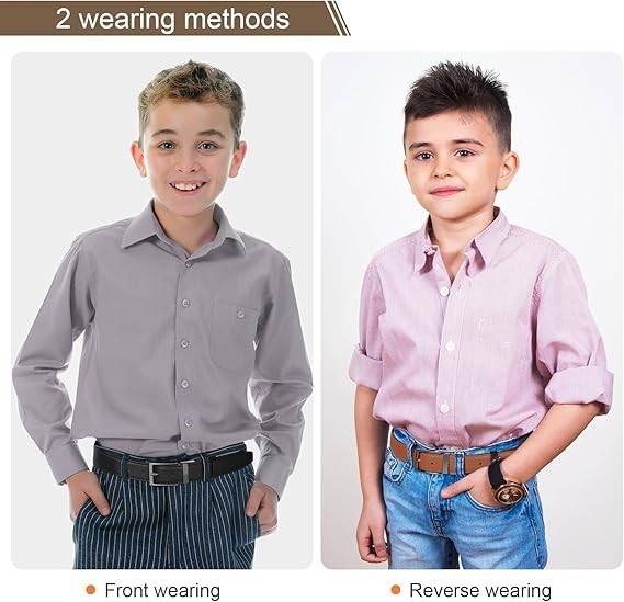 AWAYTR - Cinturones reversibles para ni&ntilde;os - Cintur&oacute;n de piel negro y caf&eacute; para uniforme escolar, jeans casuales. image number null