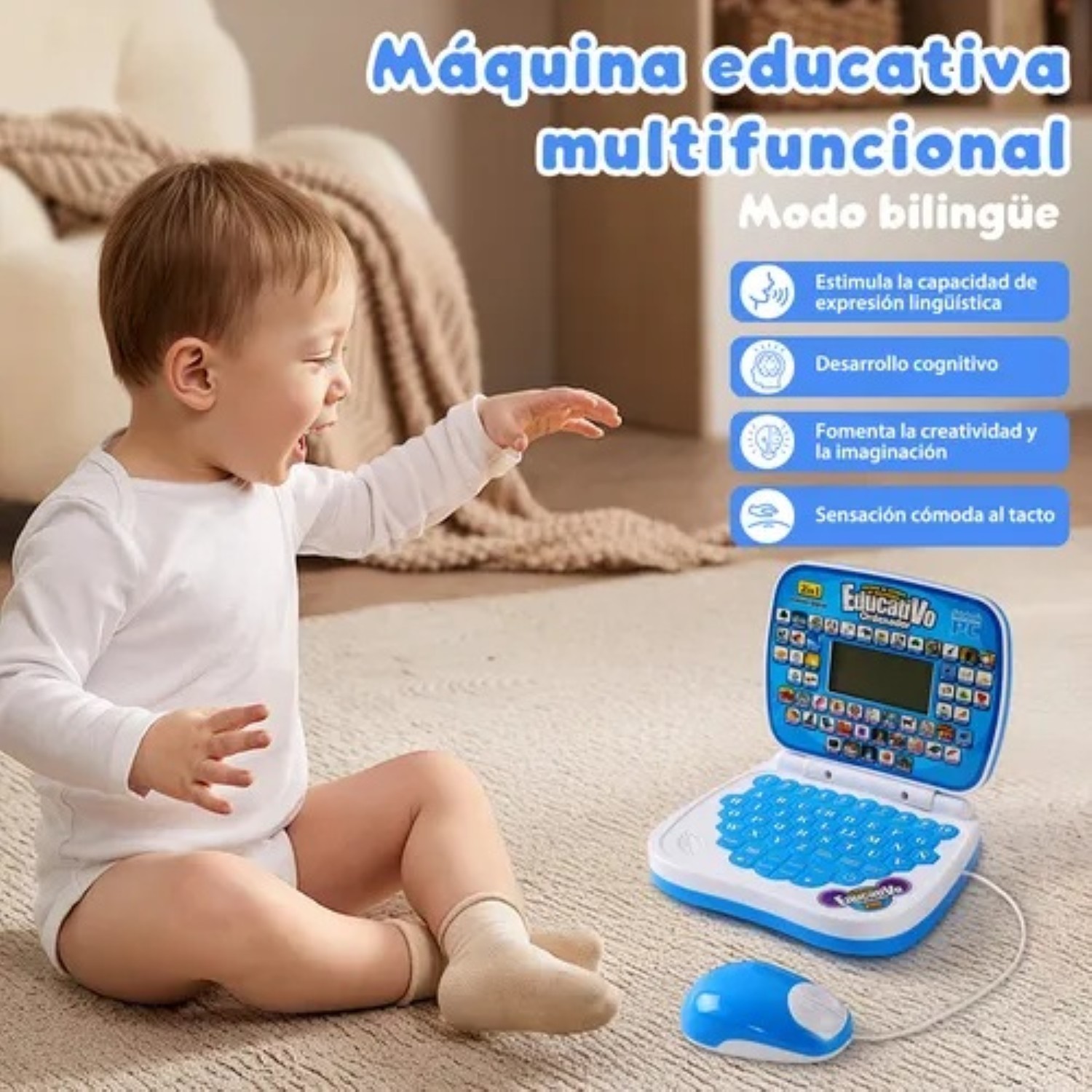 Computadora Laptop De Juguete Aprendizaje Biling&uuml;e Para Ni&ntilde;o Azul image number null