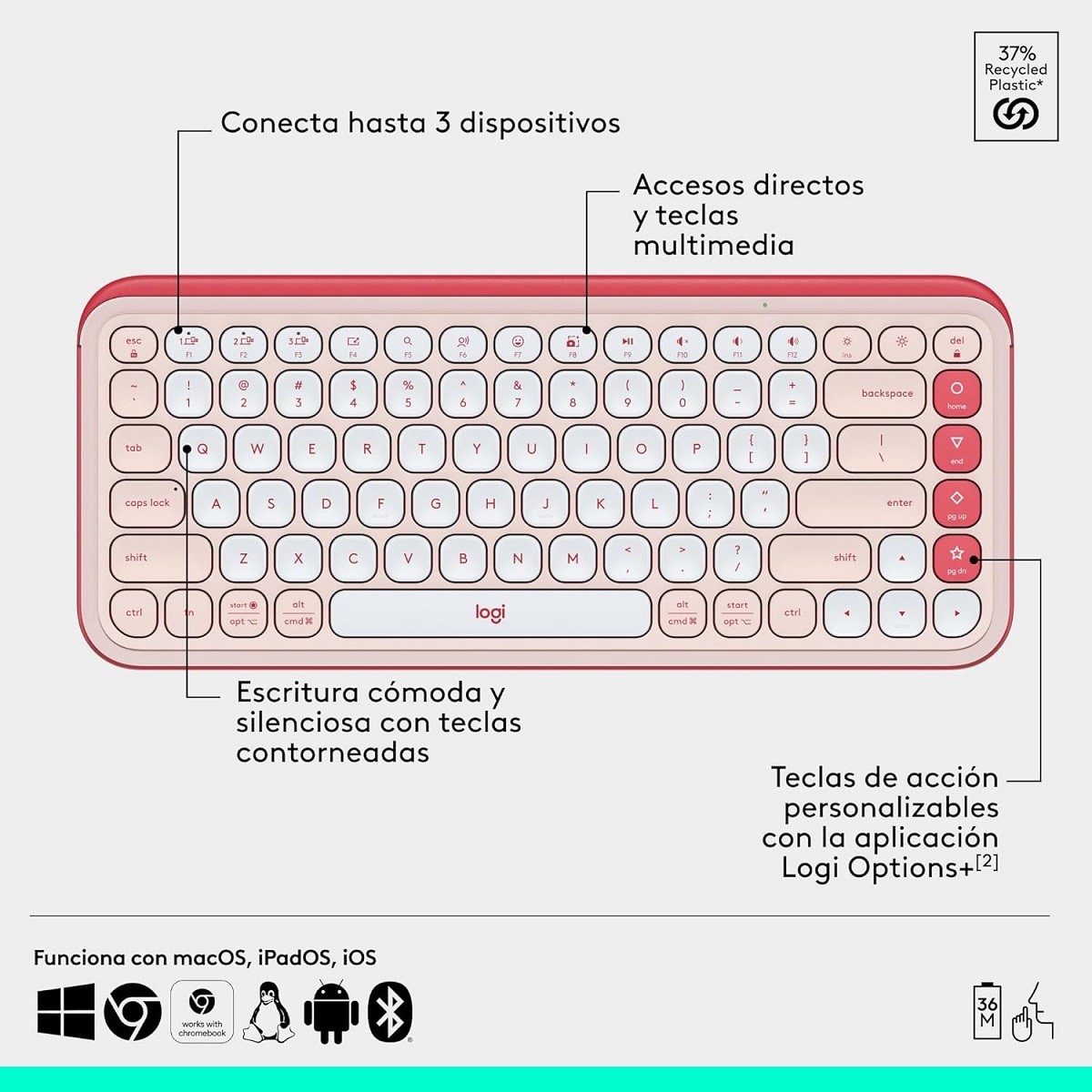 Kit Teclado Y Mouse Logitech POP Icon Inalambrico Bluetooth Rosado 920-013053 image number null