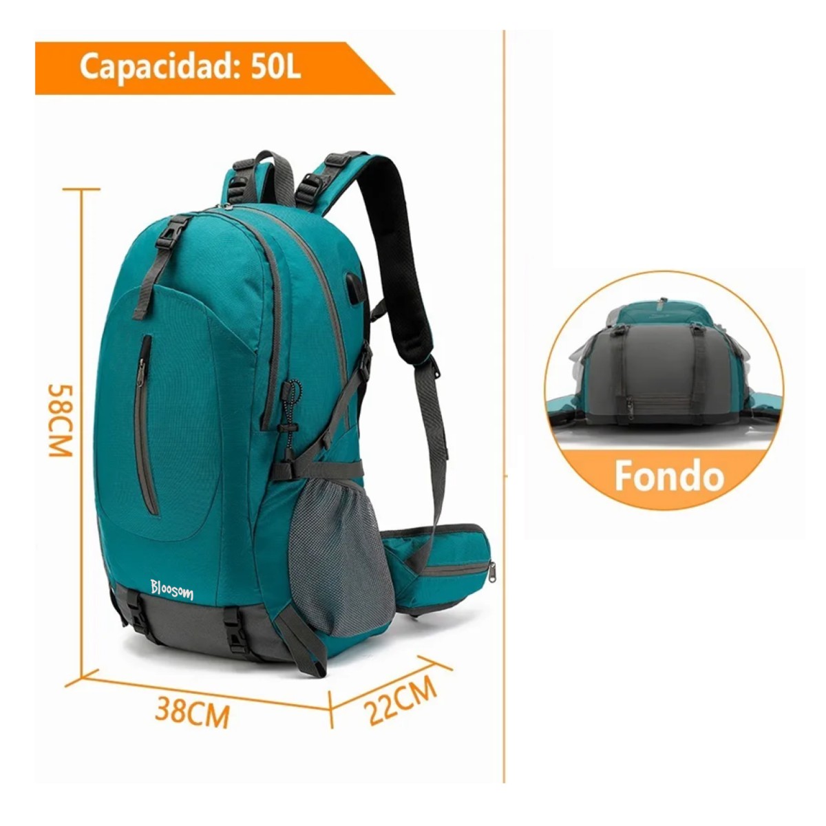 Mochila Impermeable 50l Para Senderismo Monta&ntilde;ismo Turquesa image number null